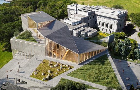 Musée national des beaux-arts du Québec Vue aérienne du Musée national des beaux-arts du Québec, alliant architecture moderne et un bâtiment historique en pierre, entouré de verdure et d’espaces aménagés pour les visiteurs.