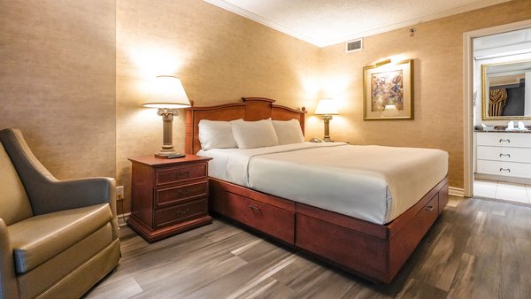 Suite spacieuse en deux pièces avec table et chaises, offrant une vue imprenable sur le jardin du Palace Royal